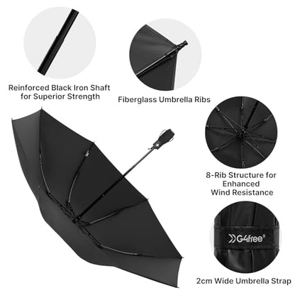 G4Free 46 Inch Inverted Umbrella Windproof Travel Umbrella for Rain & Sun - color: Black