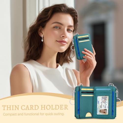 Kelvoris Credit Card Holder Small Wallet Women, Slim RFID, Teal Blue - color: Solid Blue