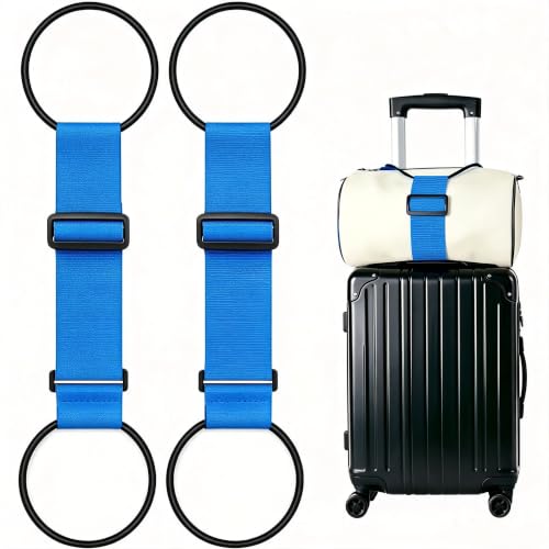 2Pack Adjustable Luggage Straps for Suitcases, Connect Bag to Suitcase (Blue) - color: Blue