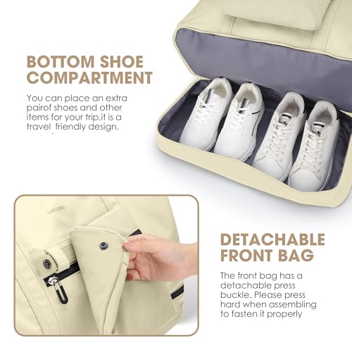 Women's Weekender bag Travel Duffel Bag with Shoe Compartment 21-inch Airline-Approved Carry-On, 2-Piece Overnight Bag Set Personal Item Luggage - color: SR -1-beige