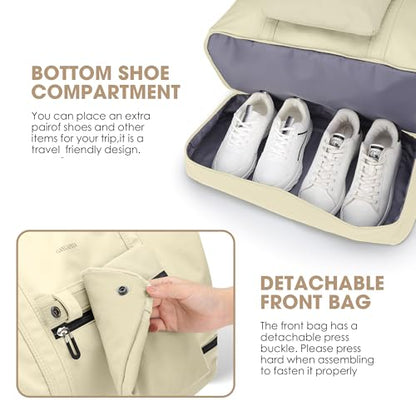 Women's Weekender bag Travel Duffel Bag with Shoe Compartment 21-inch Airline-Approved Carry-On, 2-Piece Overnight Bag Set Personal Item Luggage - color: SR -1-beige