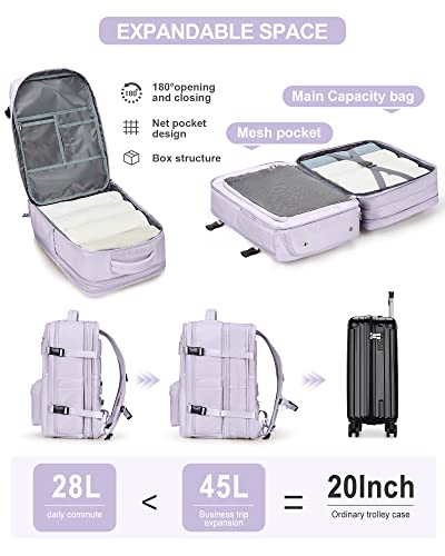 WONHOX Large Travel Laptop Backpack Expandable Flight Approved Backpack Carry on Backpack for Women Men Waterproof 17inch Laptop Daypack Hiking Work Backpack with Shoe Compartment Purple - color: A1-purple