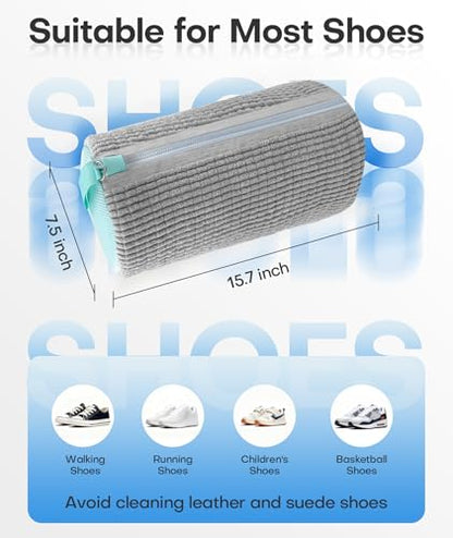 3-IN-1 Laundry & Shoe Washing Machine Bag : Laundry Shoe Bag for Washer & Dryer,Shoe Cleaning Bag for Sneakers,Tennis,Self-locking Zipper & Microfiber,Include 3 Laundry Bag & 2 Shoe Bag (Grey 2PC) - color: Grey 2PC