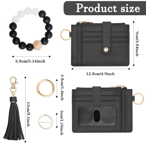 KNGITRYI Wristlet Wallet for Women,RFID Keychain Wallet with Beaded Strap - color: Black
