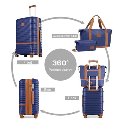 Joyway Luggage Set 3 Piece Suitcase Sets with Spinner Wheel,Hardside Expandable Travel Laggage with TSA Lock (13/20/24/28 Navy brown - color: Navy brown-New, size: 6 piece set (13/20/24/28inch)