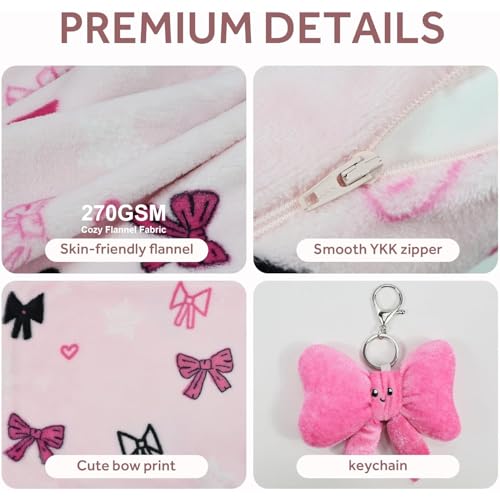 3-in-1 Kids Travel Blanket and Pillow Set - color: Pink Bow