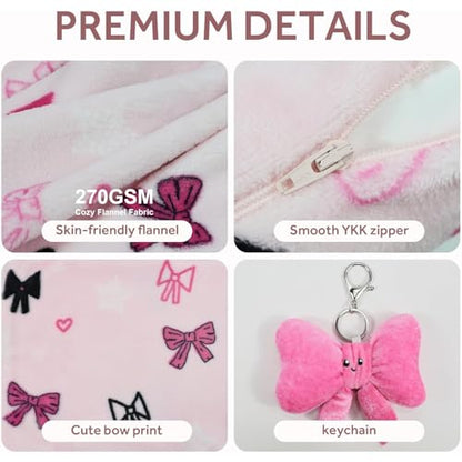 3-in-1 Kids Travel Blanket and Pillow Set - color: Pink Bow