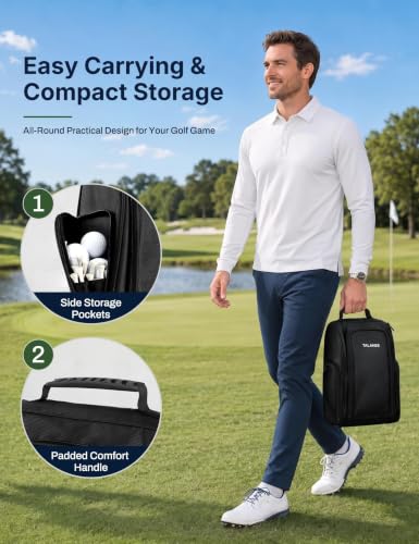 Ventilated Golf Shoe Bag with 2 Zip Side Pockets, Black - color: Black