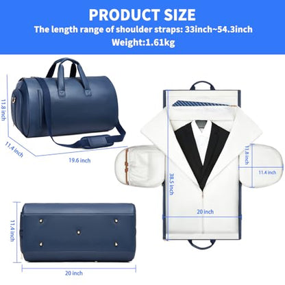 Leather Garment Bag，Convertible Garment Duffel Bag for Travel Mens Suit Bag 2 in 1 Waterproof Foldable Carry on Garment bag with Shoulder Strap Weekender Bag with Shoe Pouch - color: A-Blue