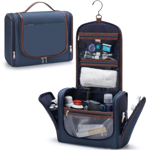 ZAHNI Toiletry Bag for Men, Large Hanging Travel Toiletry Bag, Navy - color: Navy