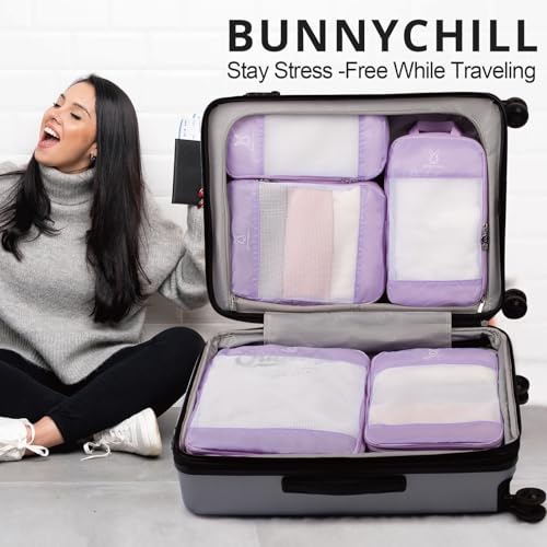 6/8 Set Space Saving Compression Packing Cubes Lightweight Packing Cube - color: Lavender, size: 6 Pcs(XL,L,M*2,S,laundry bag)