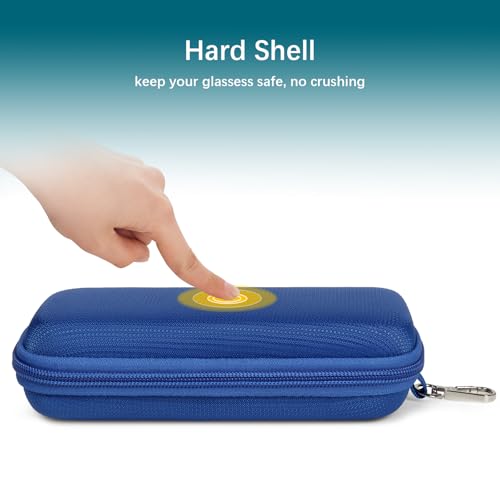 Double Eyeglasses Case for Dual Sunglasses, Hard Shell with Zipper - color: Blue