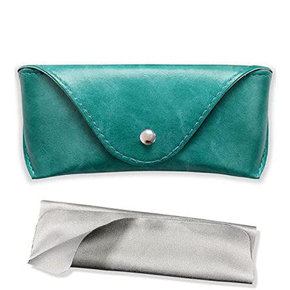 LogHog Portable Leather Glasses Case,Flexible Sunglasses Pouch Slim Case for Women Men Horizontal Eyeglass Case - color: Button-teal