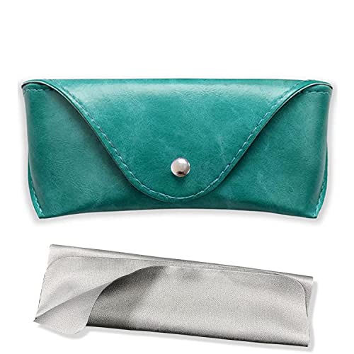 LogHog Portable Leather Glasses Case,Flexible Sunglasses Pouch Slim Case for Women Men Horizontal Eyeglass Case - color: Button-teal
