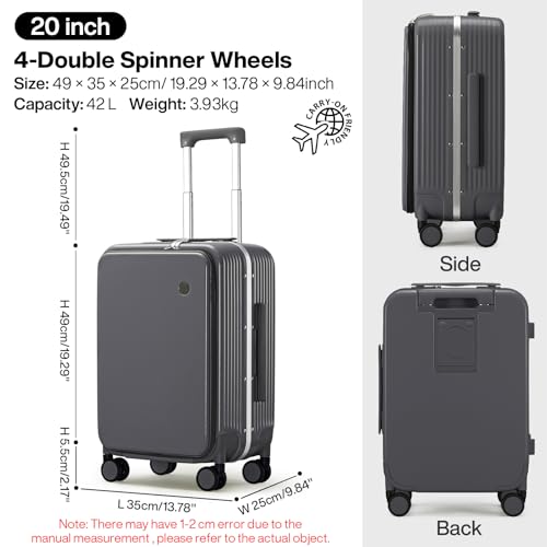 mixi Carry On Luggage with Cup Phone Holder and Charger Hard Shell Suitcases with Spinner Wheels,20 Inch Rock Gray - color: Rock gray, size: 20-inch