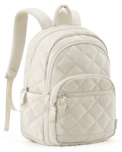 BAGSMART College Laptop Backpack,Cute Travel Backpack for Women,Quilted Computer Bookbag - color: 08-beige