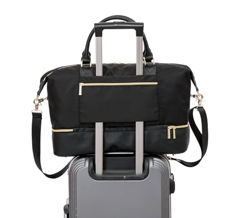 Kinmac Travel Duffel - Overnight Weekender & Sports Gym Bag, Carry-on Tote (Black) - color: Black Grid