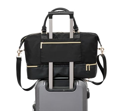 Kinmac Travel Duffel - Overnight Weekender & Sports Gym Bag, Carry-on Tote (Black) - color: Black Grid