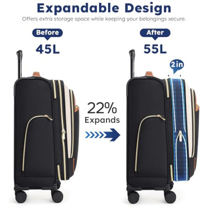 Softside Expandable Carry On Luggage, 20in Carry on Suitcase with Wheels - color: Black/White/Brown