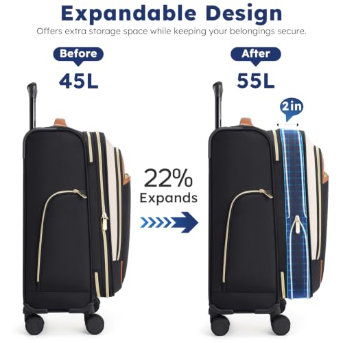 Softside Expandable Carry On Luggage, 20in Carry on Suitcase with Wheels - color: Black/White/Brown