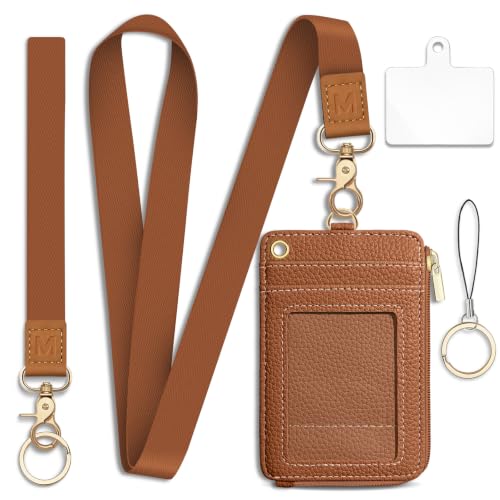 Brown Lanyard Wallet with Id Badge Holder Keychain for Card Women - color: Solid-caramel