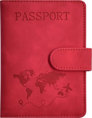 Passport Holder Cover Wallet Case RFID Blocking Card Slot Travel Essentials - color: Red