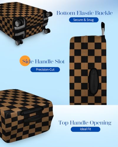 Slohif Classic Brown Checkered Luggage Cover with Storage Pocket 28-30 inch - color: Khaki Black Checkered, size: L-(28-30)Inch