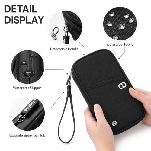 Family Passport Holder for Travel, RFID Blocking Travel Wallet with Zipper - color: Dark black
