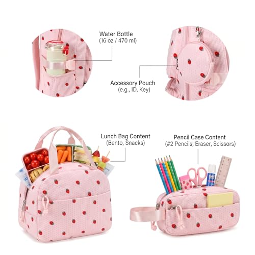 PiPiCat Backpack for Girls 4 in 1 Back to School Bookbag - color: K2 Pink Strawberry