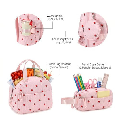 PiPiCat Backpack for Girls 4 in 1 Back to School Bookbag - color: K2 Pink Strawberry
