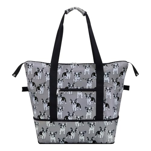 Expandable Duffel Bag for Women with Trolley Sleeve/Wet Pocket Weekender Travel Tote Large Carry On Overnight Luggage - color: Dog