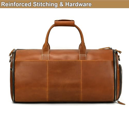 Full Grain Leather Duffel Bag for Men, 2-in-1 Garment Travel Bag with Shoe Compartment, Weekender Overnight Bag for Business Trip, Light Brown - color: Y22a01Y Light brown