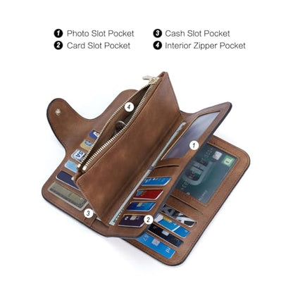 CLUCI RFID Wallet for Women Bifold Wallet with ID Window - color: z Black WIth Brown