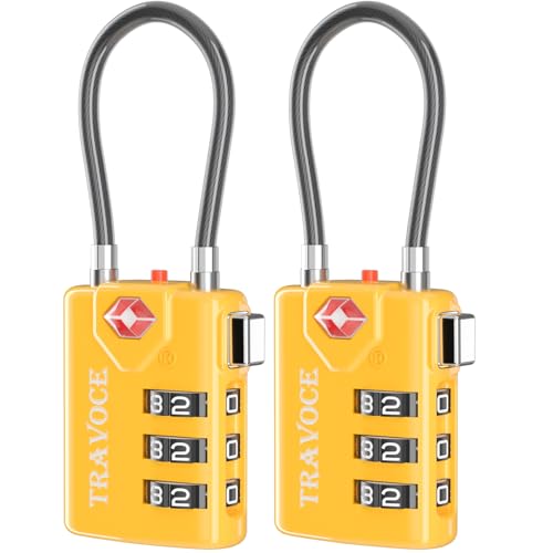 TRAVOCE TSA Approved Luggage Locks, Combination Cable Locks, 2 Pack, Yellow - color: Yellow 2 Pack