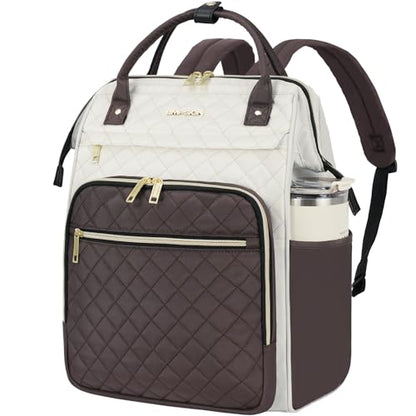 EMPSIGN 17 Inch Laptop Backpack for Women, Beige-Coffee - color: Beige/Coffee