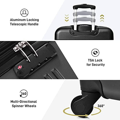 Merax 3 Piece Luggage Set,Hardside Expandable Suitcase Set,Black - color: Black-2, style: 3-piece Set(20/24/28)