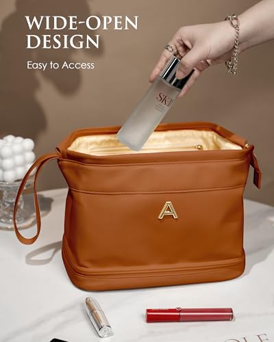 Work Gifts for Women, Personalized Makeup Bags, Monogrammed Gifts - color: Brown, style: N