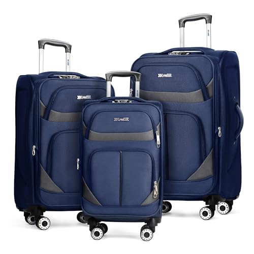 3-Piece Softside Set,Expandable 15% Luggage Set,w/LOCK - color: Navy-Grey, size: 3-Piece Set (20"/24"/28'')
