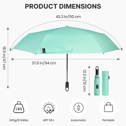 G4Free 43.3 Inch Travel Umbrella with Ring Buckle Compact Small UV Umbrella - color: Teal