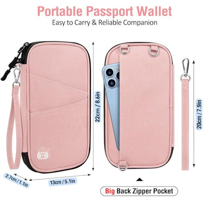 BKNOOU Family Passport Holder RFID Blocking Travel Document Organizer - color: 07 Pink