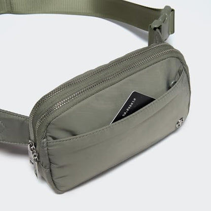 Pander Nylon Fanny Pack Belt Bag for Women with 5 Zipper Pockets - color: Grey Sage