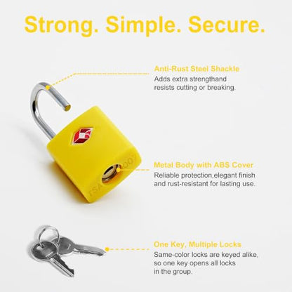 TSA Locks for Luggage, Keyed Alike Luggage Locks TSA Approved 4 Pack, Small Padlock with Key, Padlocks with Keys for Suitcase, Backpack, Bag Zipper, Tool Box, Case, Travel Essentials - color: Yellow