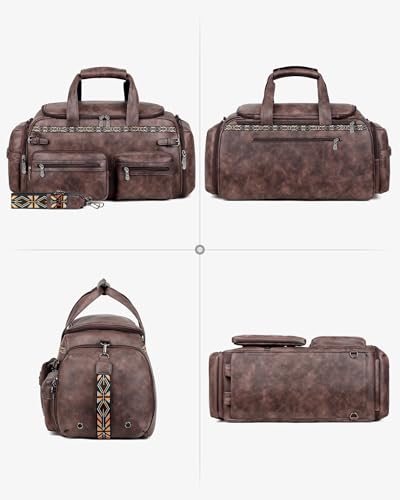 FADEON Duffle Bag for Women, Large Convertible Carry on Overnight Backpack | Designer Leather Mens Weekend Bags for Travel, Business, Trip, Daily, Gift, Work, Brown - color: Coffee Brown Retro Style