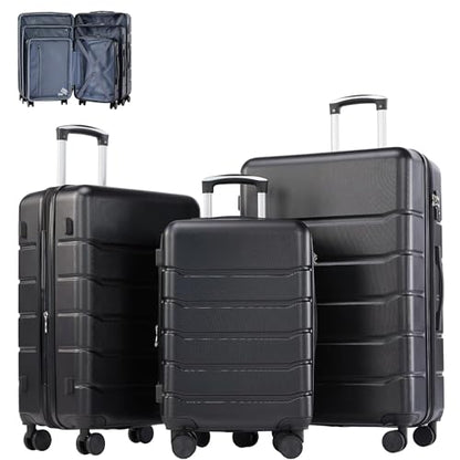 3 Piece Luggage Set, Expandable, 20/24/28 Inch,Black - color: Black, size: 3 Piece Set