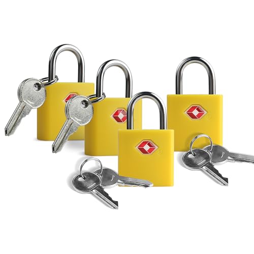 TSA Locks for Luggage, Keyed Alike Luggage Locks TSA Approved 4 Pack, Small Padlock with Key, Padlocks with Keys for Suitcase, Backpack, Bag Zipper, Tool Box, Case, Travel Essentials - color: Yellow