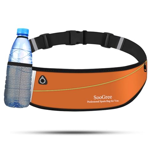 SooGree Slim Running Belt Fanny Packs for Women Men,Water Bottle Holder Hydration Fanny Pouch,Waterproof Sport Waist Pack with Reflective Strip,Runner Belt Bag for Running Cycling Camping Gym (Orange) - color: Orange