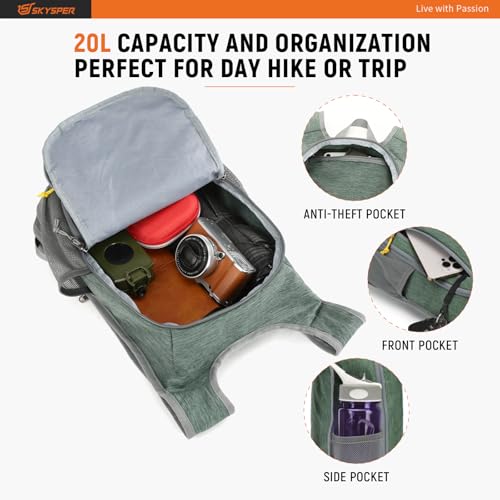 SKYSPER Small Daypack 10L/15L/20L Hiking Backpack Packable Lightweight Travel Day Pack for Women Men - color: Green, size: 20l