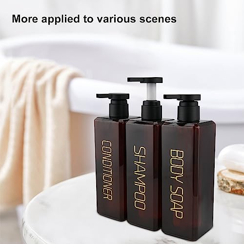 Shampoo and Conditioner Dispenser Shower Soap Bottles 3 Pack 550ml/18.6oz Refillable Shampoo Pump Bottle Dispenser Plastic Empty Body Wash Dispensers with Stylish Permanent Labels for Bathroom (Brown) | Plastic Empty Containers Fitted with Permanent Label