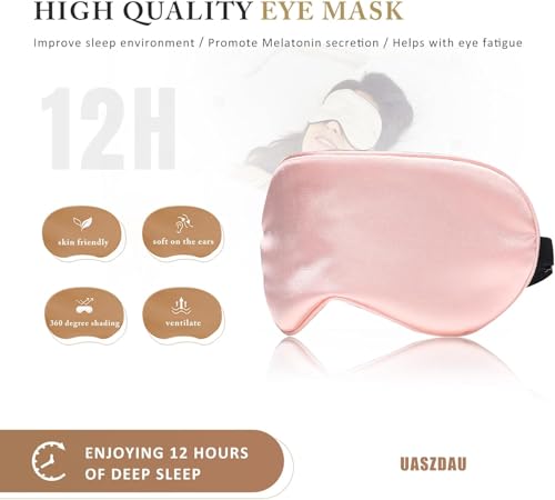 Sleep Mask Silk Eye Mask for Sleeping, Super Soft Blackout Eye Mask for Women Men, Side Sleeper Covers for Sleeping with Adjustable Straps, Travel Sleep Mask, 3 Pack - color: Pink