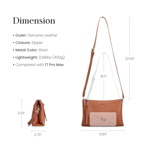 befen Genuine Leather Crossbody Bags for Women, Small RFID Leather Purses - color: Cognac Brown